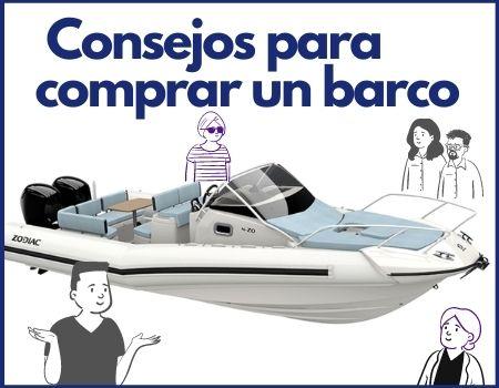 cartel con un barco semirrígido de fondo y el titulo consejos para comprar un barco