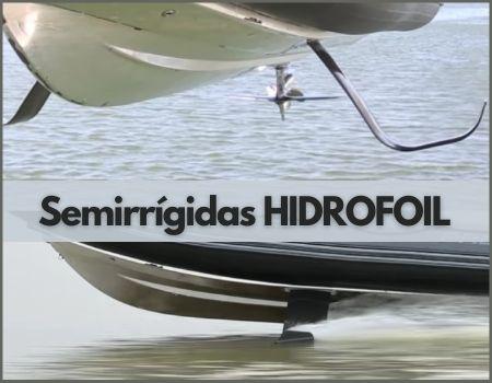 Imágenes en detalle de las alas hidrofoil en el casco de una embarcación semirrígida