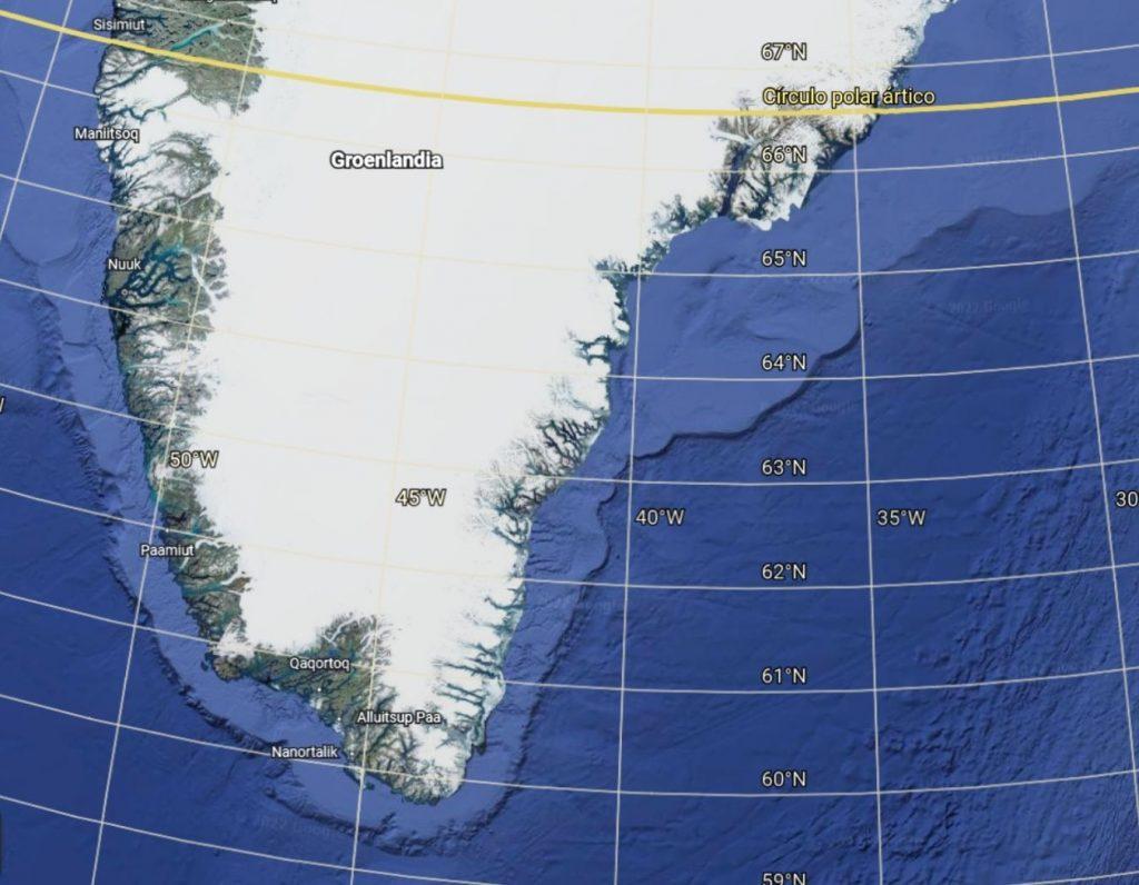 Sur de Groenlandia donde pasa Ribbing for Arctic